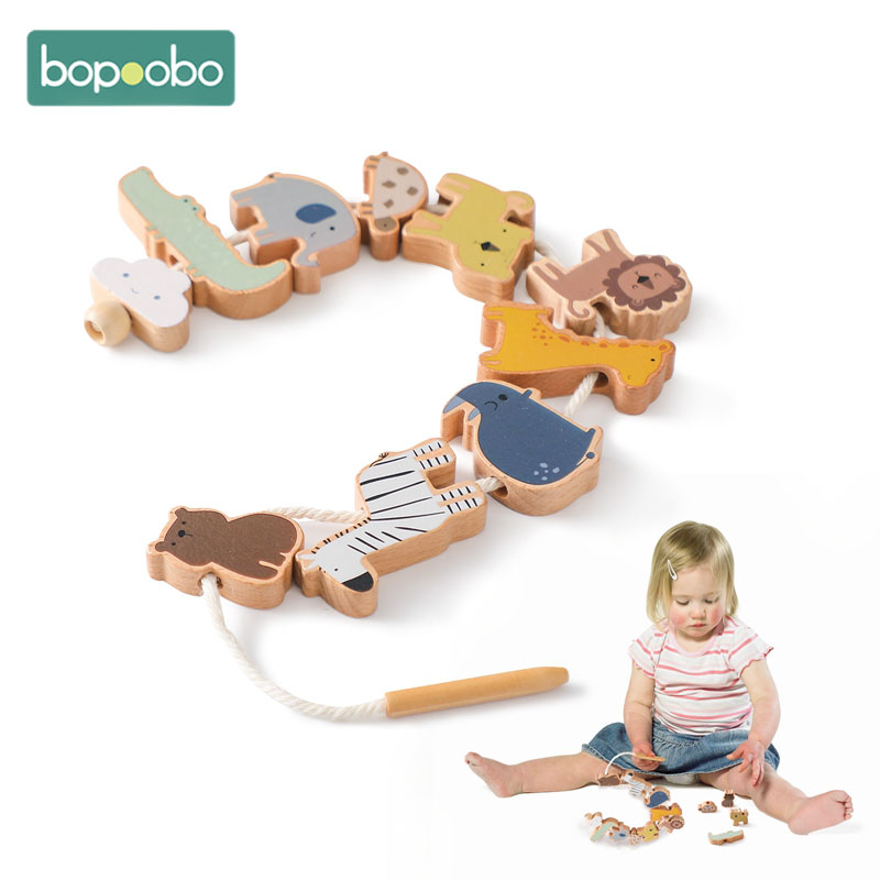 Wooden Blocks Stacking - Baby Animal Threading Toys Wooden Stacking