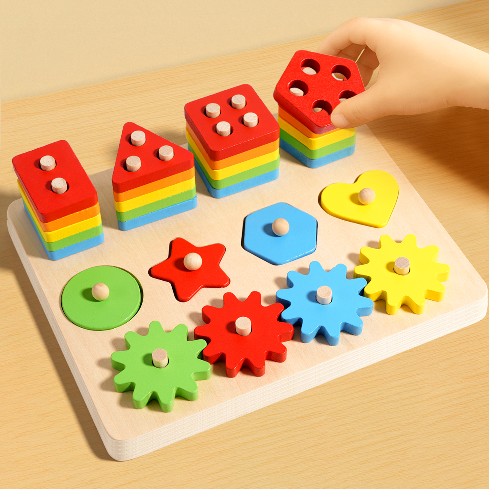 Wooden Blocks Stacking - Montessori Wooden Sorting Stacking Toys Puzzle