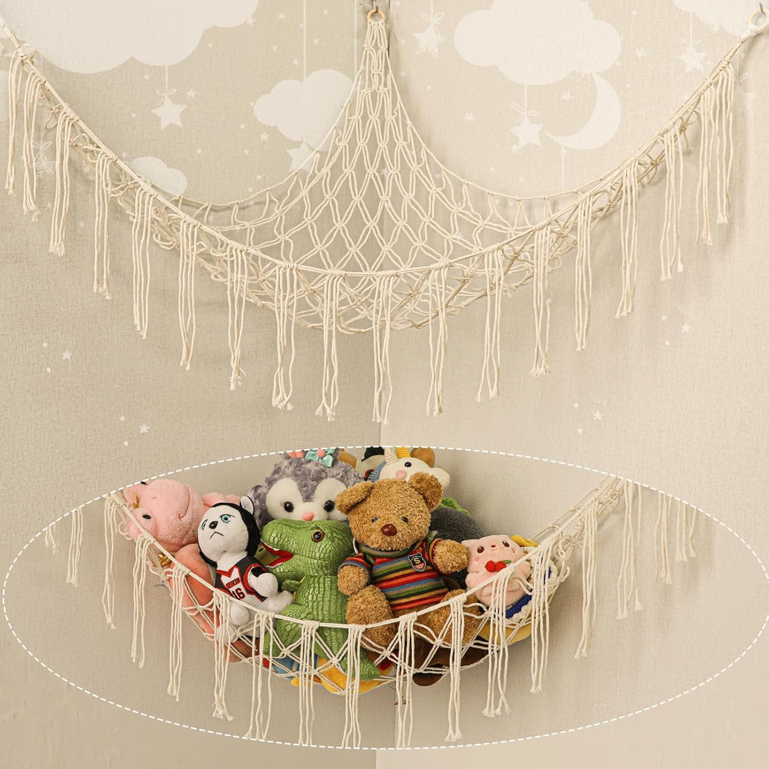 Kids' Toy - Hand-knitted Stuffed Animal Hammock with Wooden
