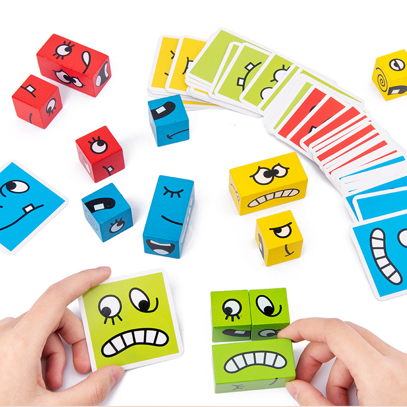 Wooden Blocks Stacking - 1Pcs Expressions Matching Puzzles Games Wooden