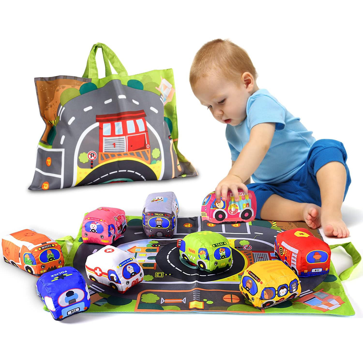 Kids Toys 3 Year Old - Soft Fabric Car Toy Set for