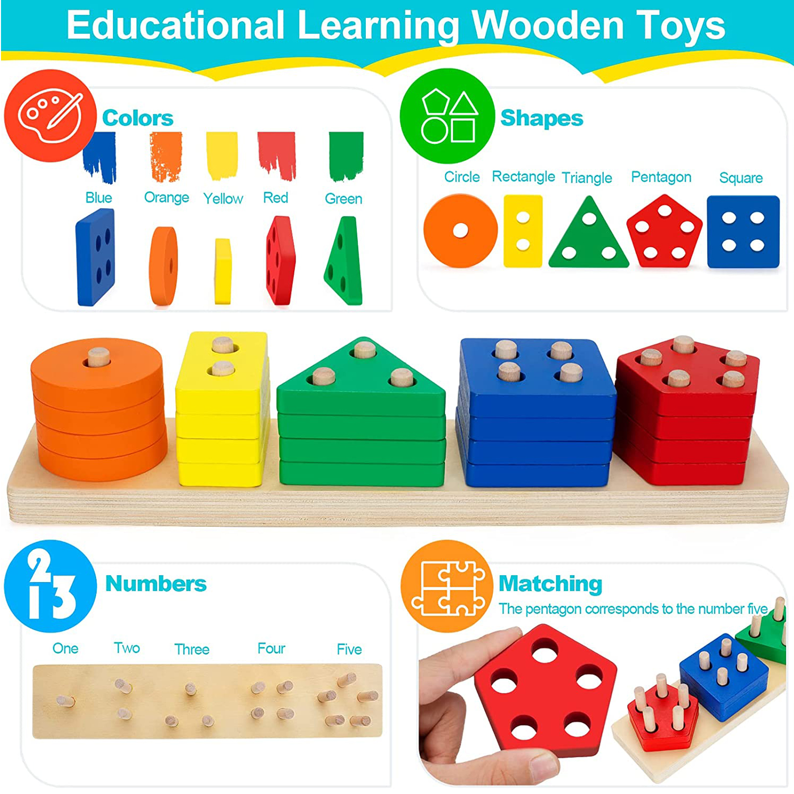 Baby Wooden Toys Rainbow Stack - Wooden Blocks Stacking review and price