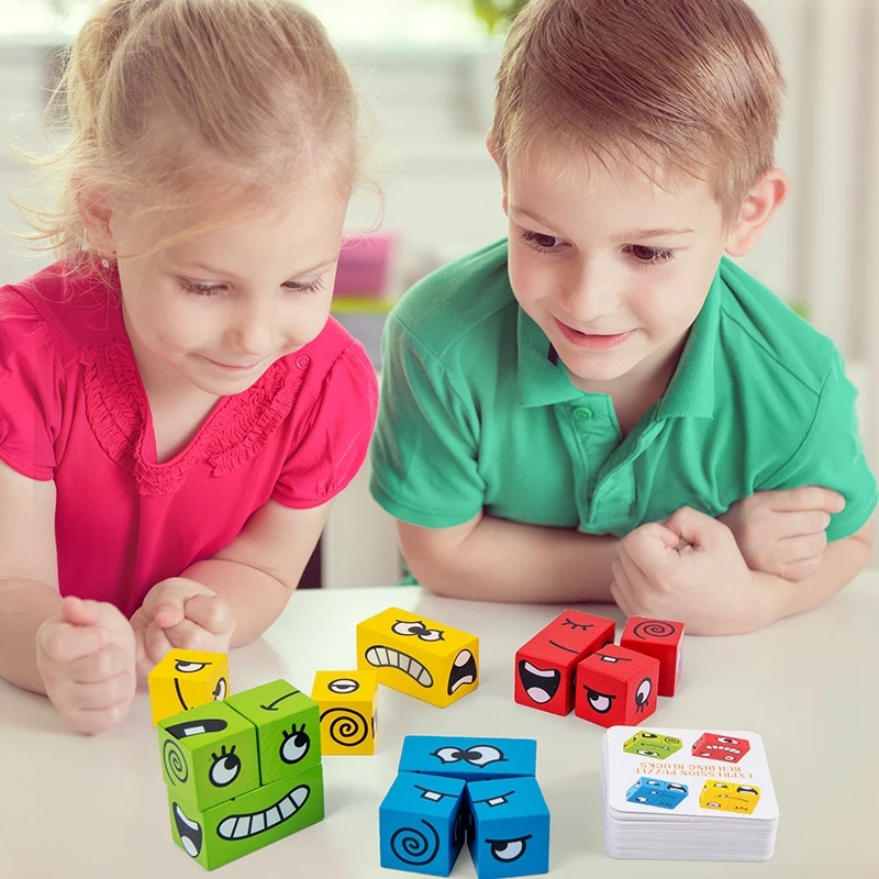 1Pcs Expressions Matching Puzz - Wooden Blocks Stacking review and price