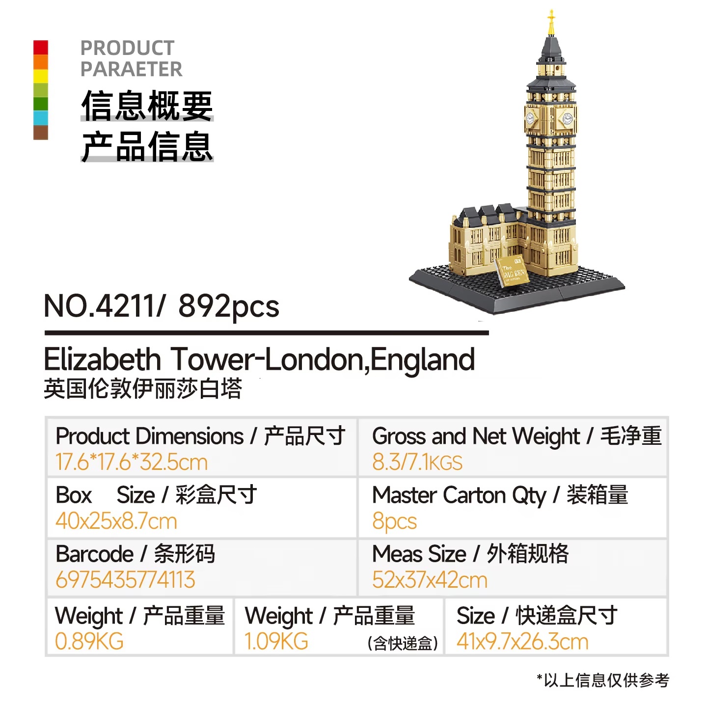 892pcs Elizabeth Tower-London  - Kids Toys London review and price
